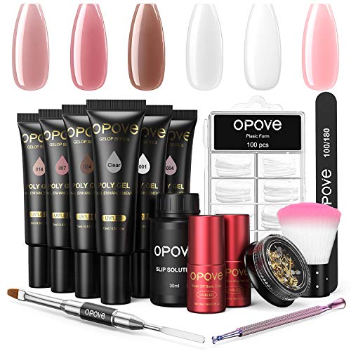 Poly Gel Nail Kit, opove Nail Builder Gel Extension Nail thickening Solution French Nail Art Equitment - 6 Colors 15ML