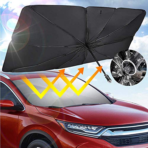 JoyTutus Sedan SUV Car Windshield Umbrella with Safety Hammer, Keep Your Car Cool Car Sun Umbrella, Foldable Car Sun Shade for Front Windshield Umbrella, Easy to Store and Use，56''x 31''