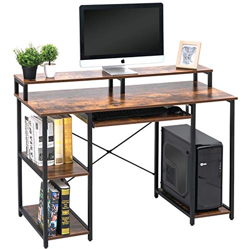 TOPSKY Computer Desk with Storage Shelves/Keyboard Tray/Monitor Stand Study Table for Home Office (Industrial/Rustic Brown)