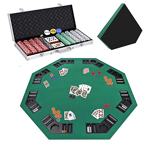 Smartxchoices 48' Poker Table Top + 500 Poker Chip Set Bundle Folding 8 Player Table Topper with Cup Holders Dice Style Casino Poker Chips w/Aluminum Case for Texas Holdem Blackjack Gambling