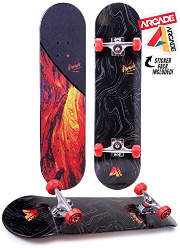 Arcade Pro Skateboard 31' Standard Complete Skateboards Professional Complete Board w/Concave - Skate Boards Great for Beginners, Adults, Teens, Youth & Kids (7.75' Lava Flow)