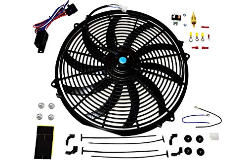 A-Team Performance 16' Electric Radiator Cooling Fan Wide S-Curved 10 Blades Thermostat Kit 3000 CFM Reversible Push or Pull with Mounting Kit Heavy Duty 12 Volts