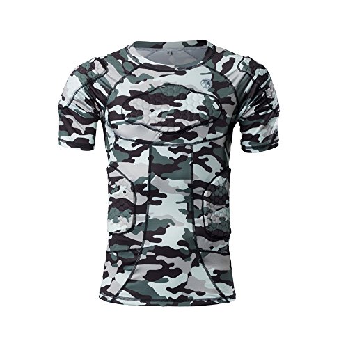 TUOYR Body Safe Guard Padded Compression Sports Short Sleeve Protective Camo T-Shirt Shoulder Rib Chest Protector Suit for Football Basketball Paintball Rugby Parkour Extreme Exercise