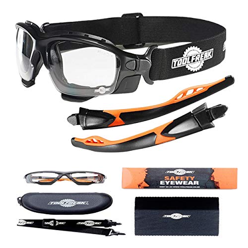 ToolFreak Spoggles, Safety Glasses and Protective Goggles, Eyewear Foam Padded for Comfort and Better Protection, ANSI Z87 Rated, Clear Lens with UV and Impact Protection