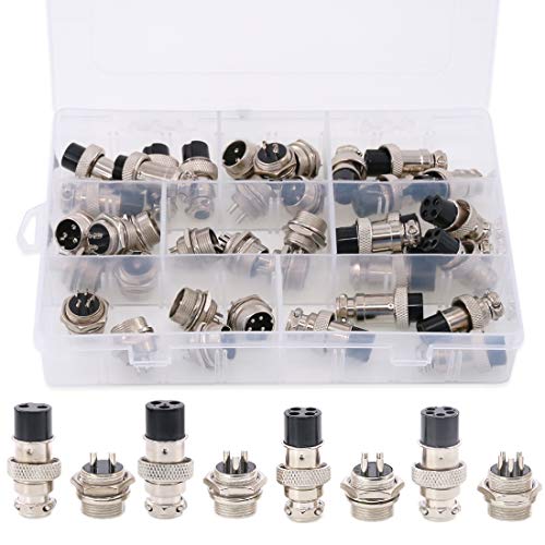 Hilitchi 40-Pieces 2 3 4 5 Pin 16mm Thread Male Female Panel Metal Aviation Wire Wire Connector Plug Assortment Kit (2 Pin / 3 Pin / 4 Pin / 5Pin)