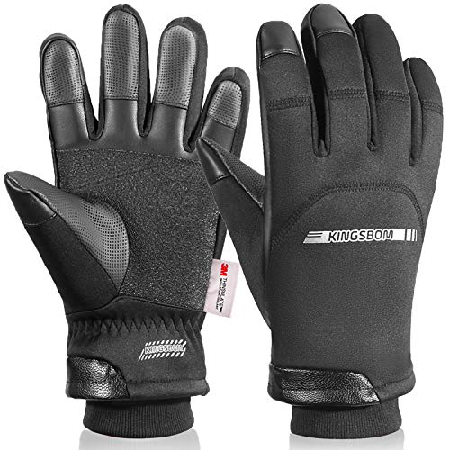 KINGSBOM -40℉ Winter Waterproof Thermal Gloves - 3M Thinsulate Windproof Touch Screen Warm Gloves - for Driving,Cycling,Riding,Running,Outdoor Sports - for Women and Men - Black (Medium)