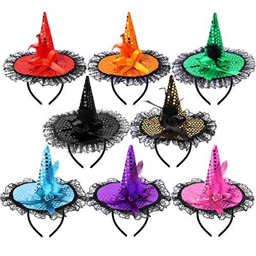 ADXCO 8 Colors Halloween Sequins Witch Hat Headbands Halloween Costume Headwear for Halloween Party Supplies