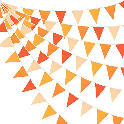 10M/32Ft Triangle Flag Fabric Banner Cotton Pennant Garland Cloth Bunting for Fall Decor Autumn Wedding Birthday Party Thanksgiving Day Home Nursery Outdoor Garden Hanging Decoration (Orange+36Pcs)