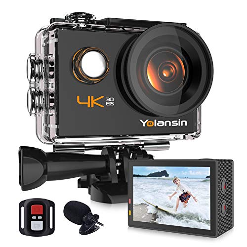 Yolansin 4K Action Camera 20MP 40M Waterproof EIS Sports Camera with 170° Wide Angle Ultra HD DV Camcorder with 2.4G Remote Control 2 Batteries Mounting Accessories