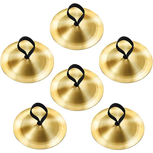 6 Pieces Finger Cymbals Belly Dancing Finger Dance Finger Zills Gold Dance Finger Musical Instrument for Dancer Ball Party (Decorative Patterns) (Smooth Surface)