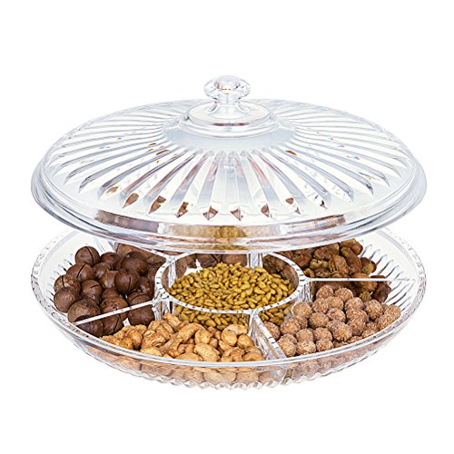 HABIBEE Creative Acrylic Multi Sectional Snack Serving Tray Set with Lid (Six Sections)