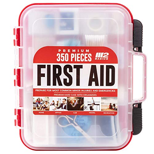 M2 BASICS 350 Piece Professional First Aid Kit | Mountable Hard Case with Dual-Layer Organizers for Business, School or Home