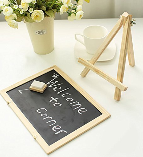 Chalkboard Sign, Double Sided Use Chalkboard and White Board with Chalk Eraser, 3 Chalk Sticks, One Chalk Marker and 2 Magnets, Mini Message Board with Sturdy Tripod by Fezep