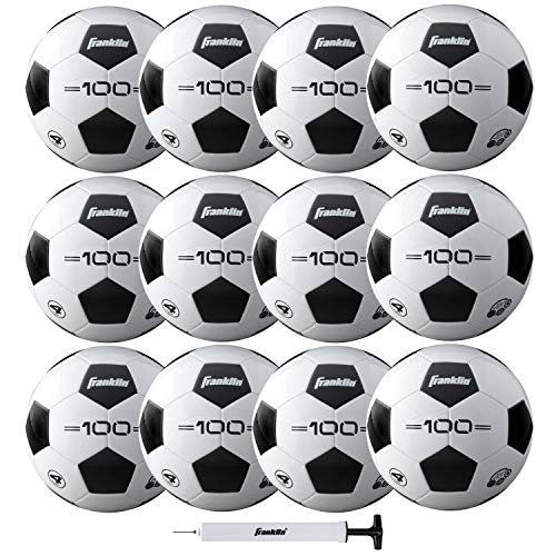 Franklin Sports Soccer Balls - Size 4 F-100 Soccer Balls - Youth Soccer Balls - 12 Pack Bulk Soccer Balls with Pump