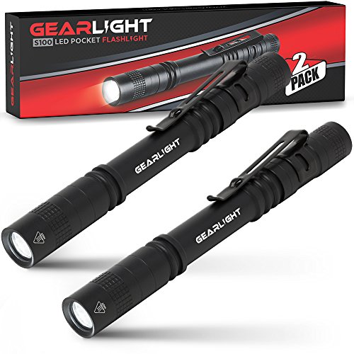 GearLight LED Pocket Pen Light Flashlight S100 [2 PACK] - Small, Mini, Stylus PenLight with Clip - Perfect Flashlights for Inspection, Work, Repair