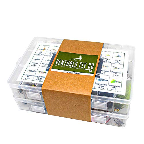 Ventures Fly Co. | 122 Premium Hand Tied Fly Fishing Flies Assortment | Two Fly Boxes Included | Dry, Wet, Nymphs, Streamers, Wooly Buggers, Terrestrials | Trout, Bass Lure Set, Kit