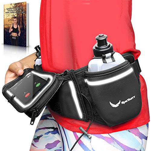 Runtasty [Voted No.1 Hydration Belt] Winners' Running Fuel Belt - Includes Accessories: 2 BPA Free Water Bottles & Runners Ebook - Fits Any iPhone - w/Touchscreen Cover - No Bounce Fit and More!