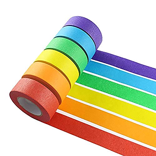 Colored Masking Tape, 6 PCS Colored Painters Tape for Arts & Crafts, School Projects, Labeling, Party Decorations - Washi Tape for Kids and Adults (Masking Tape 1 inch, 16.4 yd)