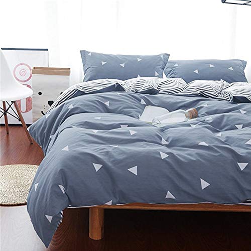 Uozzi Bedding Queen Thin Duvet Cover Set Blue Gray & Triangles 3 Pieces (1 Comforter Cover 90x90 + 2 Pillow Shams) 800 - TC Luxury Winter Modern Style with 4 Ties Zipper