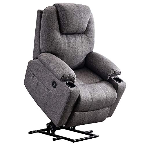 Mcombo Electric Power Lift Recliner Chair Sofa with Massage and Heat for Elderly, 3 Positions, 2 Side Pockets and Cup Holders, USB Ports, Fabric 7040 (Medium, Gray)