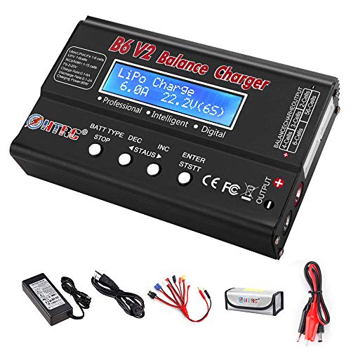 LiPo Battery Charger RC Car Balance Charger, 1S-6S Digital Discharger Battery Pack Charger 80W 6A for Li-ion Life NiCd NiMH LiHV PB Smart Battery,Deans Connectors + Power Supply
