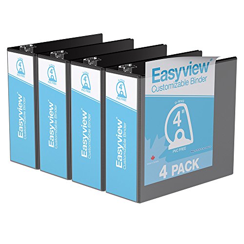 Davis Easyview Premium, Angle D Ring, Customizable, View Binder, 4 Pack (4', Black)