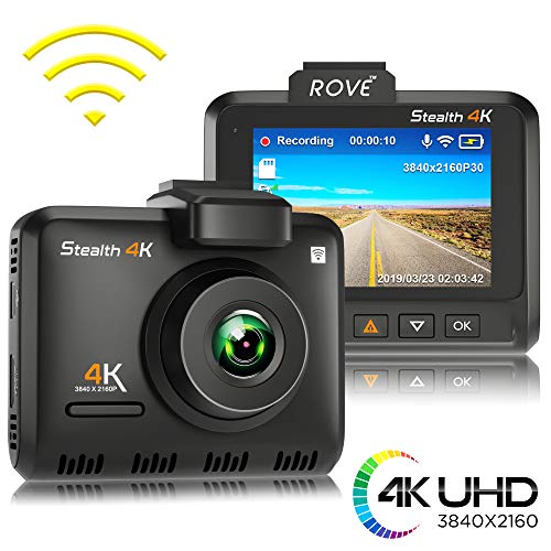 Rove Stealth 4K WiFi Car Dash Cam 2.35' IPS UHD 3840 x 2160p 150° Wide Angle Dashboard Camera Recorder with 8MP CMOS Sensor, H.265, WDR, Time Lapse, 24/7 Parking Mode, 512GB SD Slot, GPS, App View