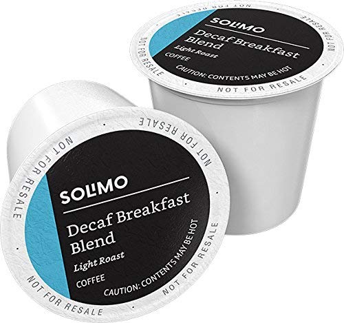 Amazon Brand - 100 Ct. Solimo Decaf Light Roast Coffee Pods, Breakfast Blend, Compatible with Keurig 2.0 K-Cup Brewers