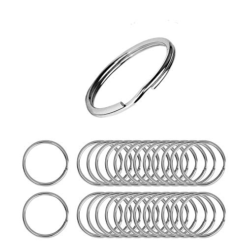 Flat Key Rings 50 Pieces 1 inches Flat Key Rings Metal Keychain Rings Split Keyrings Flat O Ring for Home Car Office Keys Attachment(Silver)