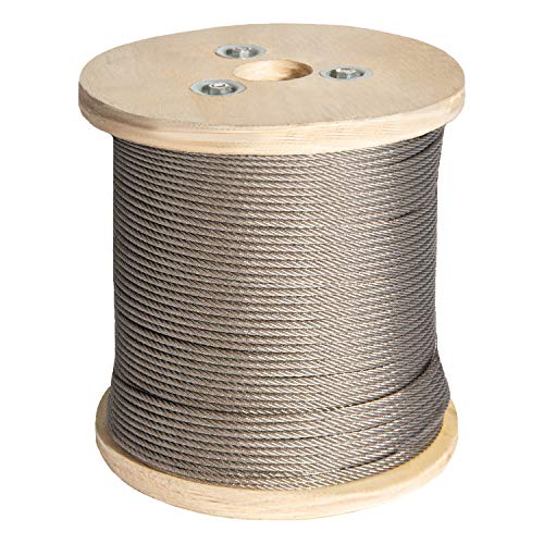 Houseables Wire Handrail System, T316 Stainless Steel Rope, 500’ Ft, 1 Pk, 1/8” OD, 7x7 Strand, Cables Railing, Hardware, Deck Railings, Marine Grade, Decking Supplies, DIY, 1100 LBS Breaking Strength