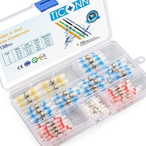 TICONN 150 PCS Solder Seal Wire Connectors, Heat Shrink Butt Connectors, Waterproof and Insulated Electrical Wire Terminals, Butt Splice (150PCS)