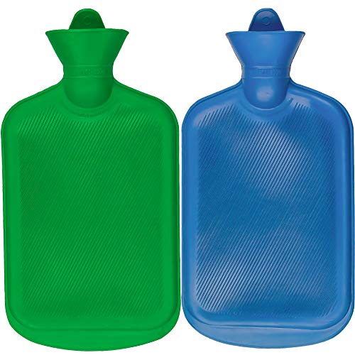 SteadMax 2 Hot Water Bottles, Natural Rubber -BPA Free- Durable Hot Water Bag for Hot Compress and Heat Therapy, Random Colors (2 Pack)