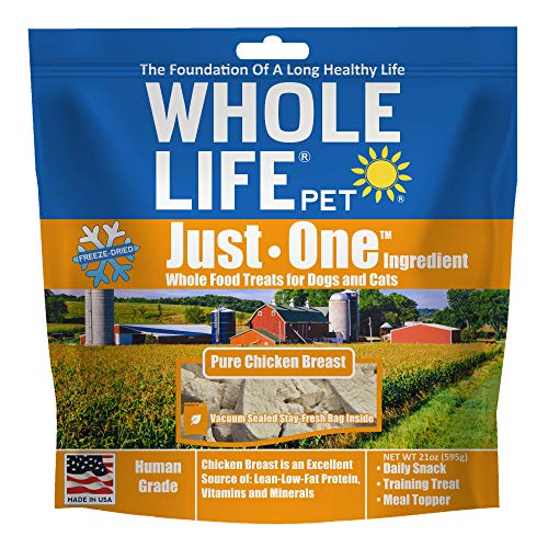 Whole Life Pet Healthy Dog and Cat Treats Value Pack, Human-Grade Whole Chicken Breast, Protein Rich for Training, Picky Eaters, Digestion, Weight Control, Made in the USA, 21 Ounce