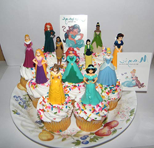 Disney Princess Deluxe Cake Toppers Cupcake Decorations Set of 13 with 11 Topper Figures and 2 Princess Tattoos featuring Belle, Ariel, Cinderella and More!