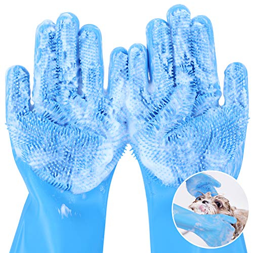 Pecute Pet Grooming Gloves, Heat Resistant Dog Bathing Shampoo Gloves with High Density Teeth, Silicone Hair Removal Gloves with Enhanced Five Finger Design, Bathing and Massaging for Dogs and Cats