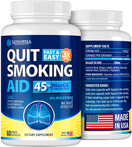 Quit Smoking Aid - Lung Cleanse & Detox Pills - Made in USA - Helps to Clear Lungs & Stop Smoking - Infused with Mullein & L-Tryptophan for Lung Detox & Stress Relief - COPD & Asthma Relief