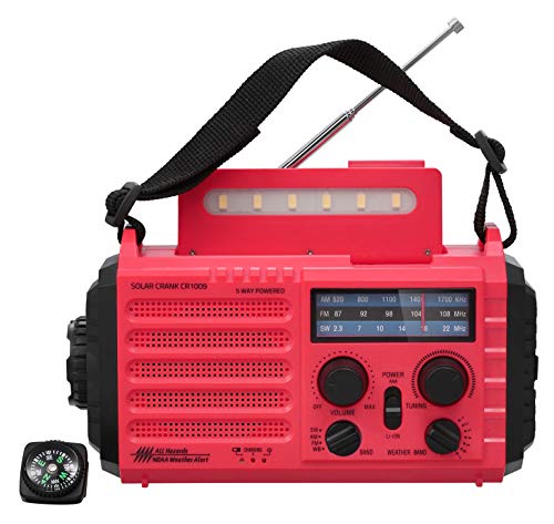 Emergency Wind Up Weather Radio with AM/FM/SW/NOAA Radio, Dynamo Hand Crank/Solar Panel/Built-in Battery/Outlet/AAA Battery Powered Survival Gear, LED Flashlight, Reading Lamp, USB Charger, SOS Alarm