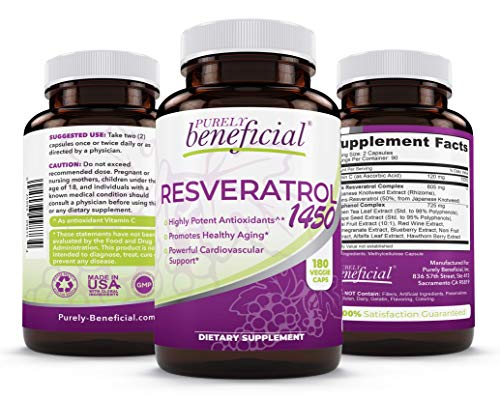 RESVERATROL1450-90day Supply, 1450mg per Serving of Potent Antioxidants & Trans-Resveratrol, Promotes Anti-Aging, Cardiovascular Support, Maximum Benefits (1bottle)