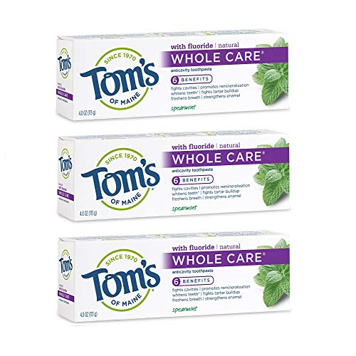 Tom's of Maine Whole Care Toothpaste, Toms Toothpaste, Natural Toothpaste, Spearmint, 4.0 Ounce, 3-Pack