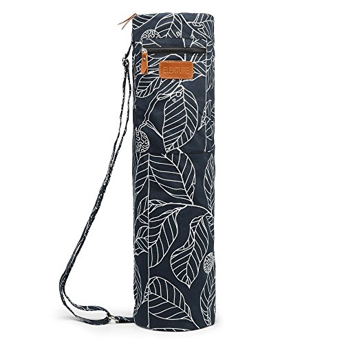 ELENTURE Full-Zip Exercise Yoga Mat Carry Bag with Multi-Functional Storage Pockets, Black Leaf