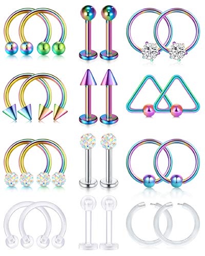 Anicina Stainless Steel Labret Studs Lip Rings Retainer Cartilage Tragus Piercing Jewelry Horseshoe Circular Ring Helix Tragus Hoop Earring
