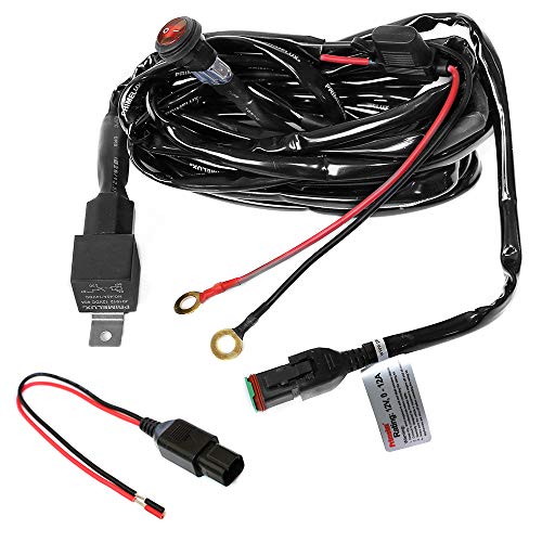 Primelux Universal 12ft Relay Wiring Harness for LED Light Bars - 12V 40A Relay & 3-Pin On/Off Rocker Switch Compatible with Jeep Wrangler Golf Cart SUV Off-Road 4WD Vehicles -1 lead(1x15A/16AWG)