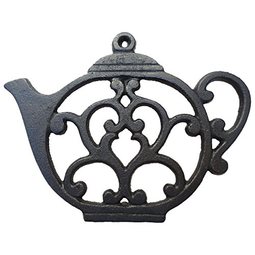 Teapot Trivet - Black Cast Iron - for Kitchen & Dining Table - More than One Makes a Set for Counter, Wall Art or Decoration Accessory - Gift for Tea Lovers & Housewarming Gifts - 8 by 6.1 In