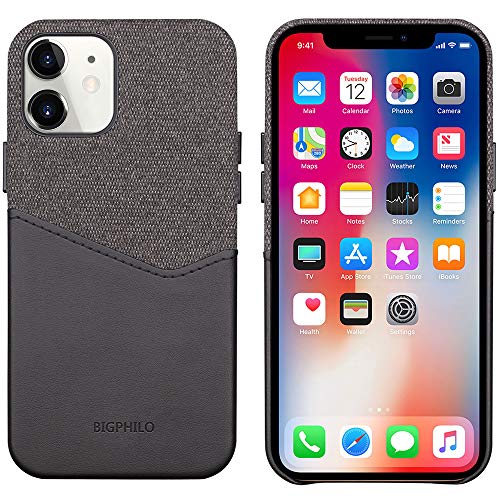 Bigphilo iPhone 12 / iPhone 12 Pro Case with Card Holder, Mix Series (Soft-Touch Fabric + PU Leather) Slim Back Case Cover for iPhone 12 Pro/iPhone 12 (6.1-inch) - Black