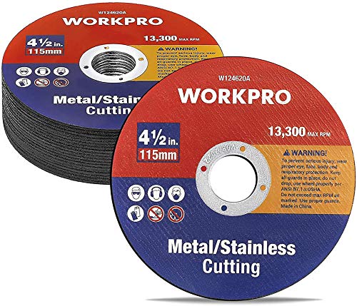 WORKPRO 20-pack Cut-Off Wheels, 4-1/2 x 7/8-inch Metal&Stainless Steel Cutting Wheel, Thin Metal Cutting Disc for Angle Grinder