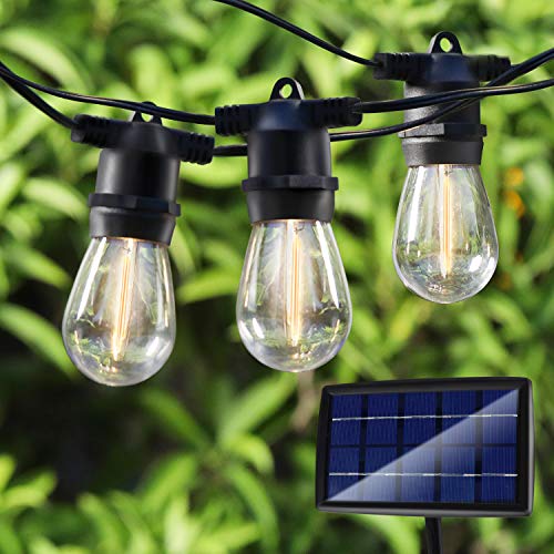 48FT LED Solar String Lights Outdoor, Waterproof Hanging Lights with 17 Shatterproof Vintage Edison Bulbs(2 Spare), Commercial Grade Patio Lights for Backyard Patio Porch Café by PARTPHONER