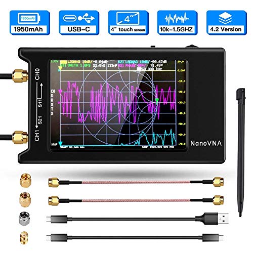 NanoVNA-H4 Vector Network Analyzer Kit 10KHz-1.5GHz HF VHF UHF Antenna Analyzer Measuring S Parameters, Voltage Standing Wave Ratio, Phase, Delay, Smith Chart with 4' LCD Touch Screen (4.2 Version)