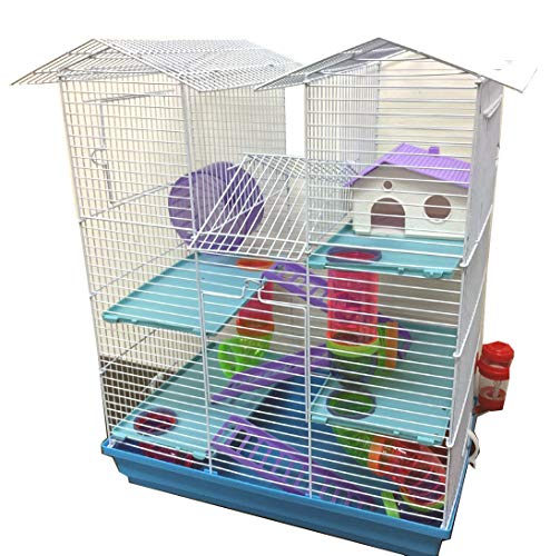 New Twin Tower Large Crossing Tube Habitat Syrian Hamster Rodent Gerbil Mouse Mice Rat Wire Animal Cage (Blue)