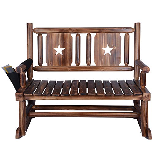 Outdoor Rocking Chair (Double) - Porch Rustic Rocker with Armrest Storage Bag - Brown