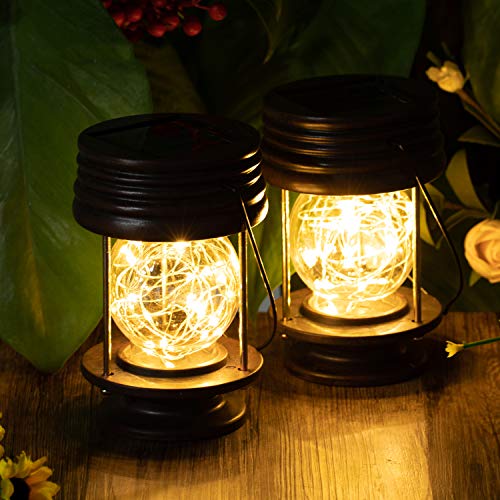 Solar Lanterns Outdoor Hanging Waterproof Decorative Landscape Solar Table Lights Yard Garden Patio Warm White Lamps with Fairy LED Lights for Indoor Tabletop Desk Solar Hanging Light 2 Pack